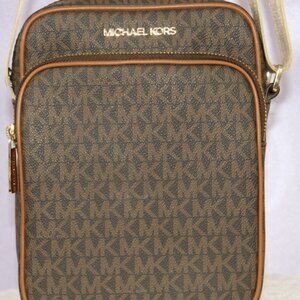 Michael Kors Signature Logo Brown PVC Crossbody Bag with Matching Zip Wallet | G